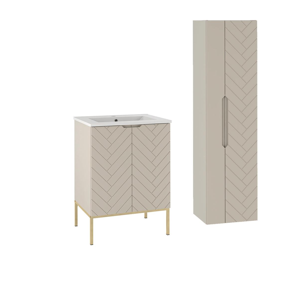 BADMÖBEL 60cm Daria 2er-Set Kaschmir - Beige, Holzwerkstoff (60/84/45.8cm) - Petits-meubles