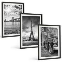 BILDER SET 3er Set - 40x60 cm Schwarzer Rahmen - Stadtansichten, Brücken, Eiffelturm - Schwarz, Kunststoff (40/60cm) - TULUP