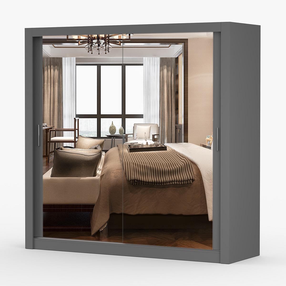 KLEIDERSCHRANK Milan 203 cm, 203/215/64, 2-türig, grau - Grau, Holzwerkstoff (203/215/64cm) - imoebel24