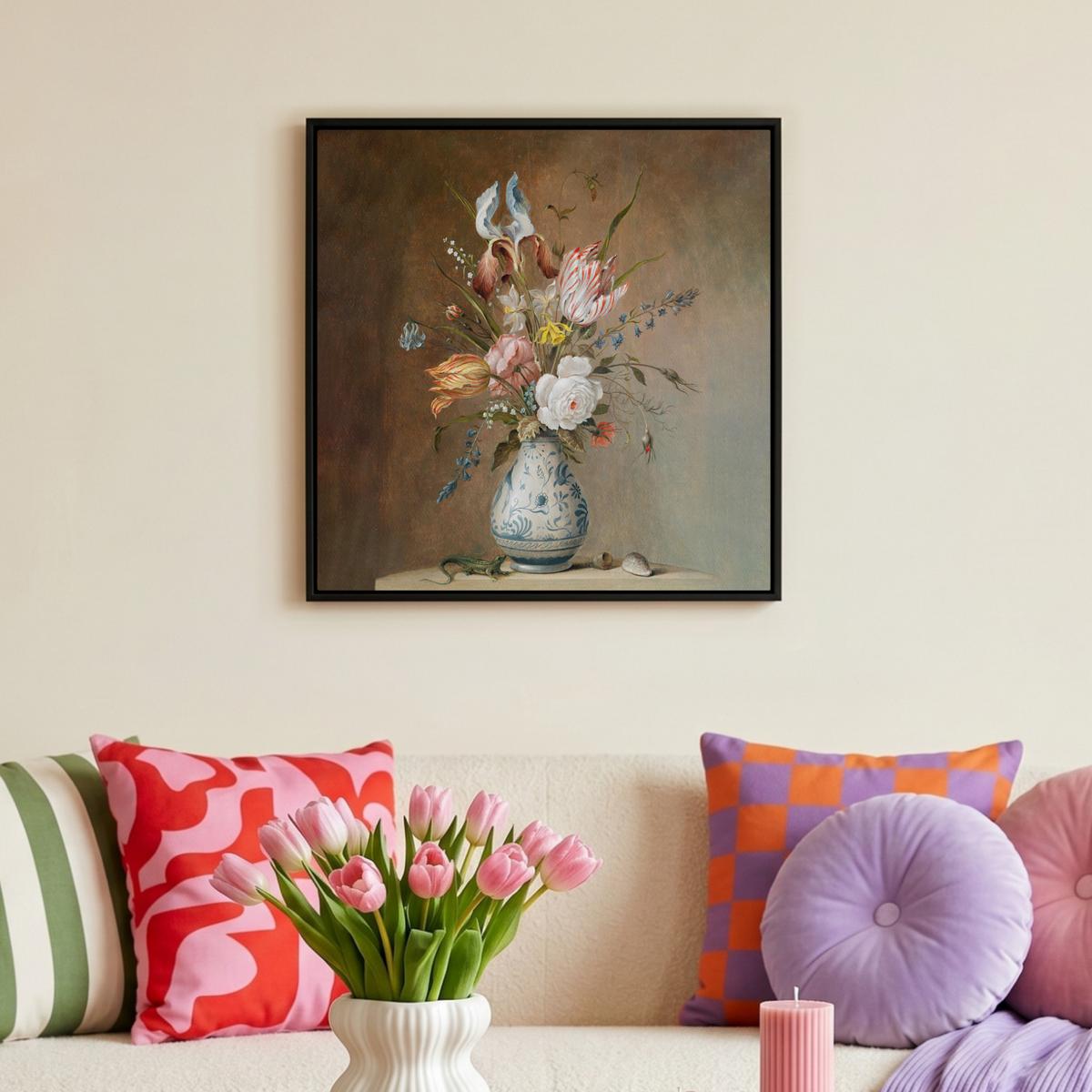 LEINWAND Bilder mit Rahmen - Alte Meister - Blumen - Balthasar van der Ast - 50x50 - Hellbraun, Textil (50/50cm) - MuchoWow
