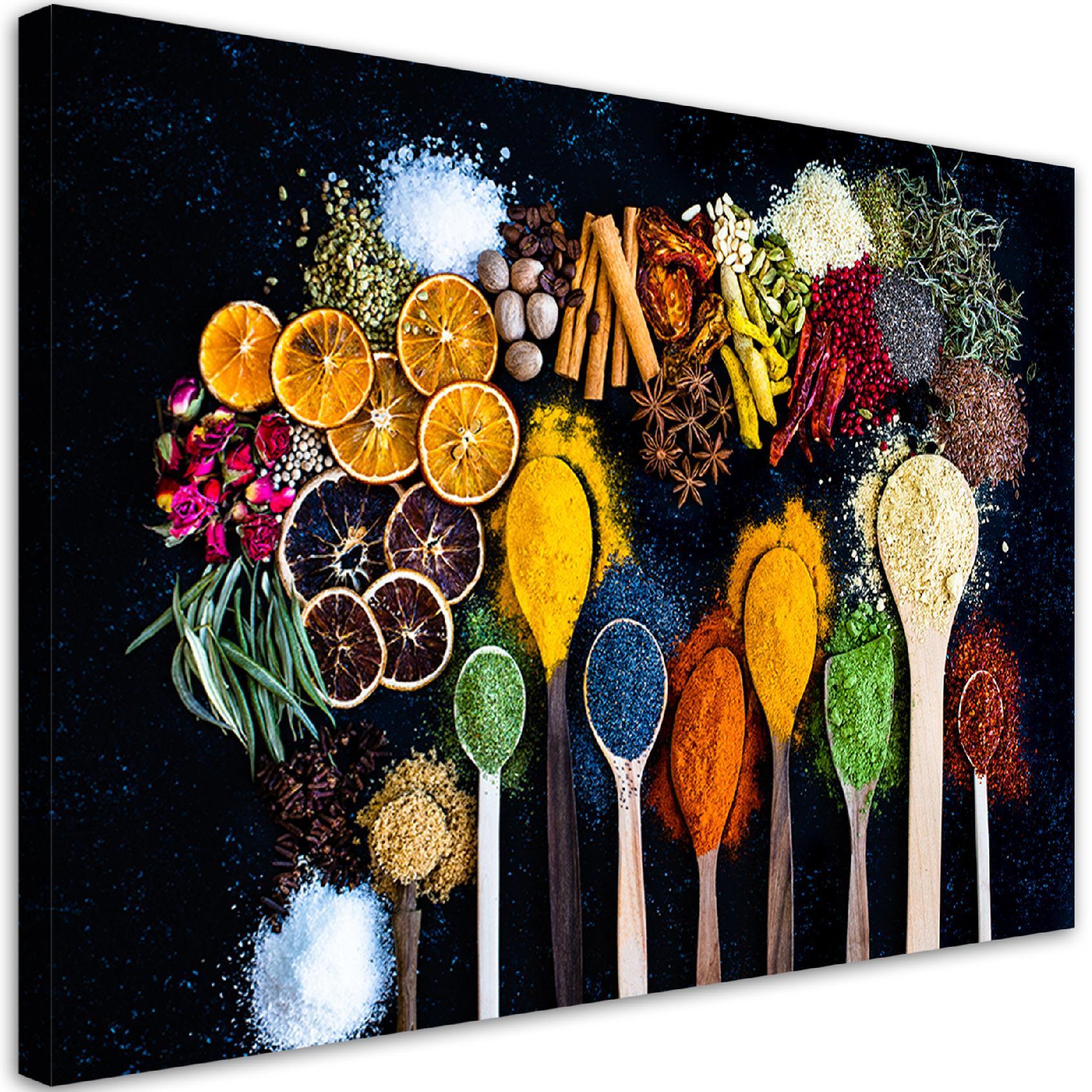 LEINWANDBILD Kräuter Gewürze für die Küche 60x40cm - Multicolor, Textil (60/40cm) - Feeby