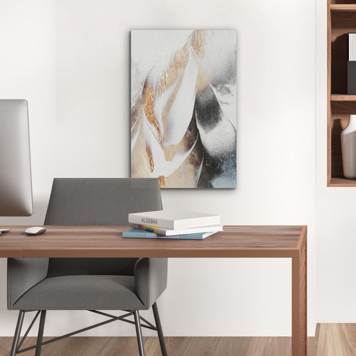 AKUSTIKBILD Luxus - Abstrakt - Gold - Weiß Kunstdruck Schlafzimmer 50x70 cm - Goldfarben, Kunststoff (50/70/0.9cm) - MuchoWow