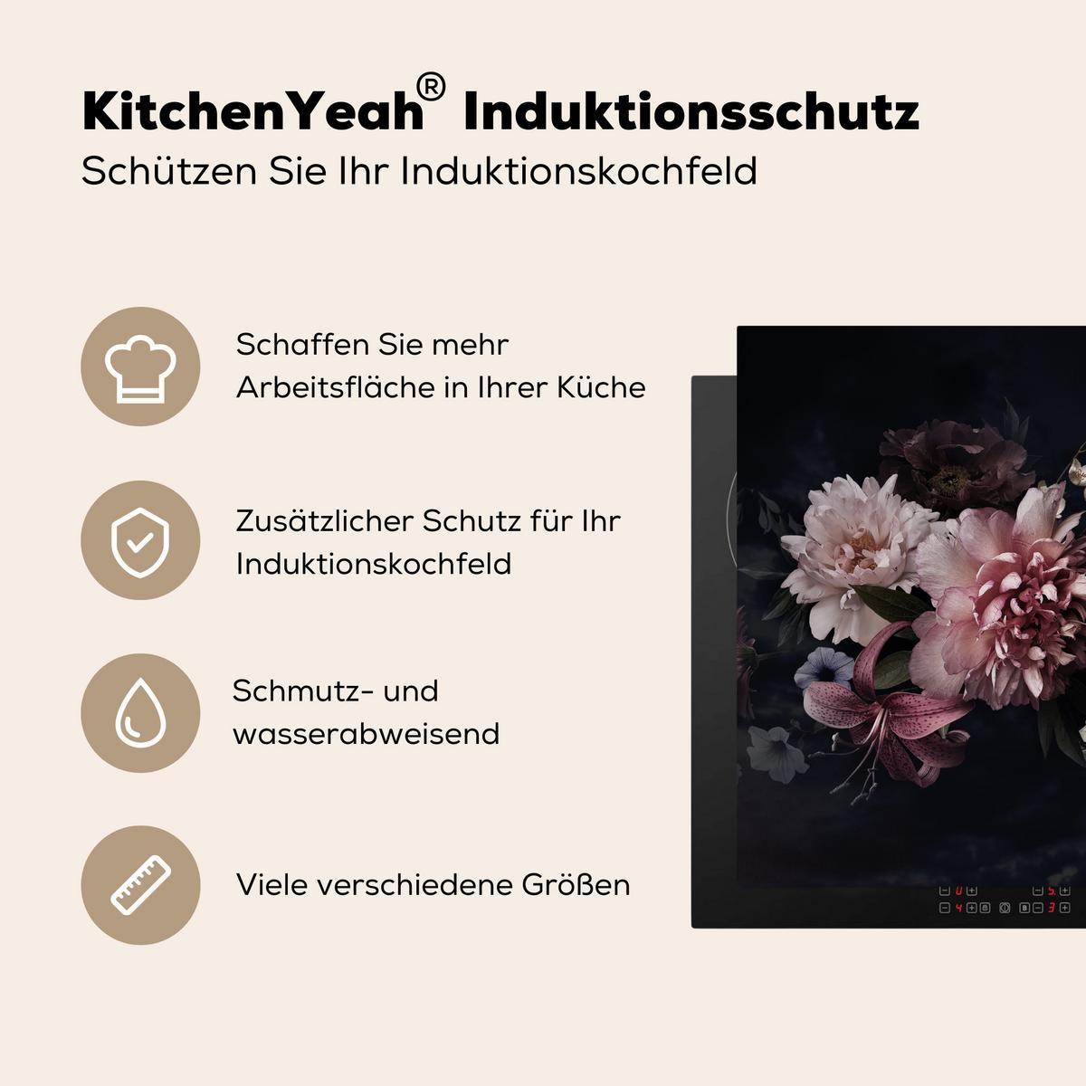 HERDABDECKPLATTE Blumen - Vintage - Pastell - Rosa - Weiß Herdabdeckung Induktionsfeld 65x52 cm - Altrosa, Kunststoff (65/52/0.2cm) - MuchoWow