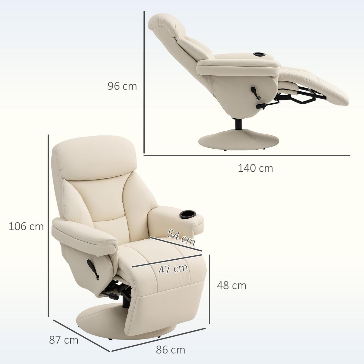 RELAXSESSEL PU Cremeweiß - Creme, Leder/Metall (86/106/87cm) - HOMCOM