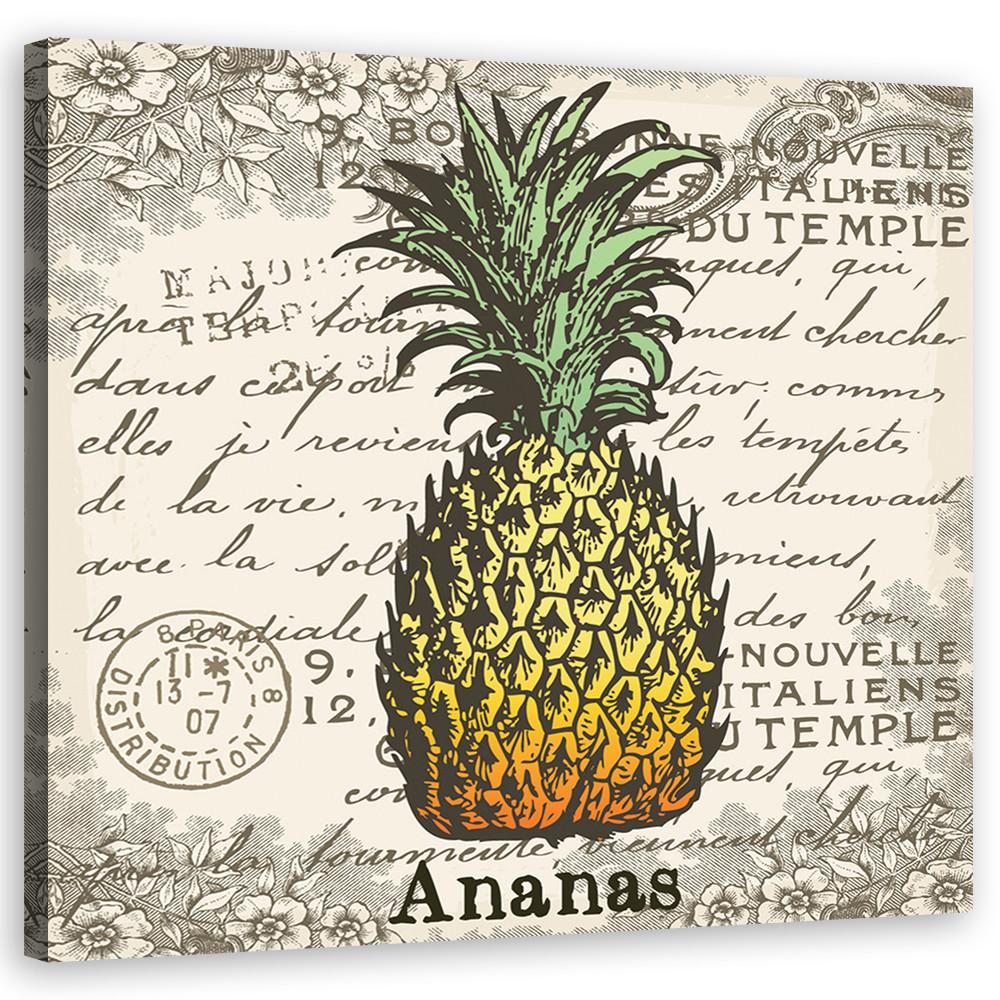 WANDBILD vintage ananas - Gelb, Textil (40/40cm) - Feeby