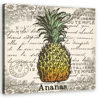 WANDBILD vintage ananas - Gelb, Textil (30/30cm) - Feeby