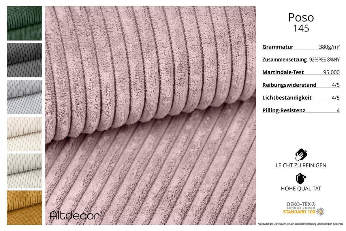 ECKSOFA mit Schlaffunktion und Bettkasten LIRA-L - 264x172x89 Rosa - Rosa, Holzwerkstoff/Textil (172/264cm) - ALTDECOR