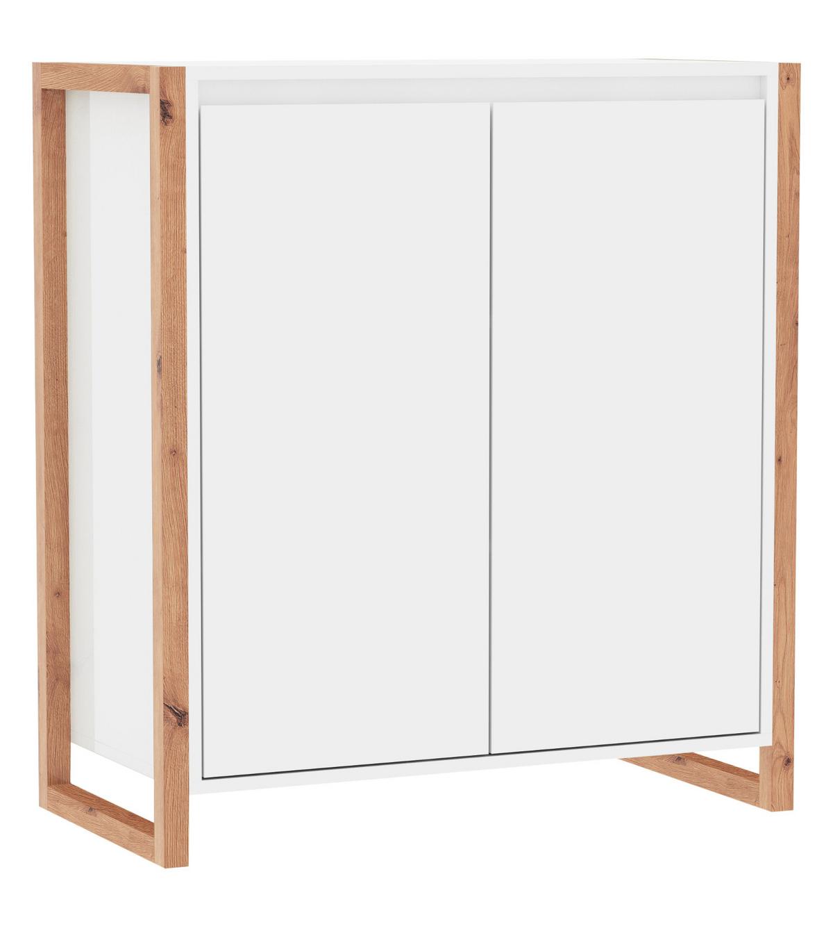 KOMMODE weiß, Eiche Artisan 80 x 88 cm, Anrichte 2-türig - Weiß/Eiche Artisan, Holzwerkstoff (80/88/40cm) - Furn.Design