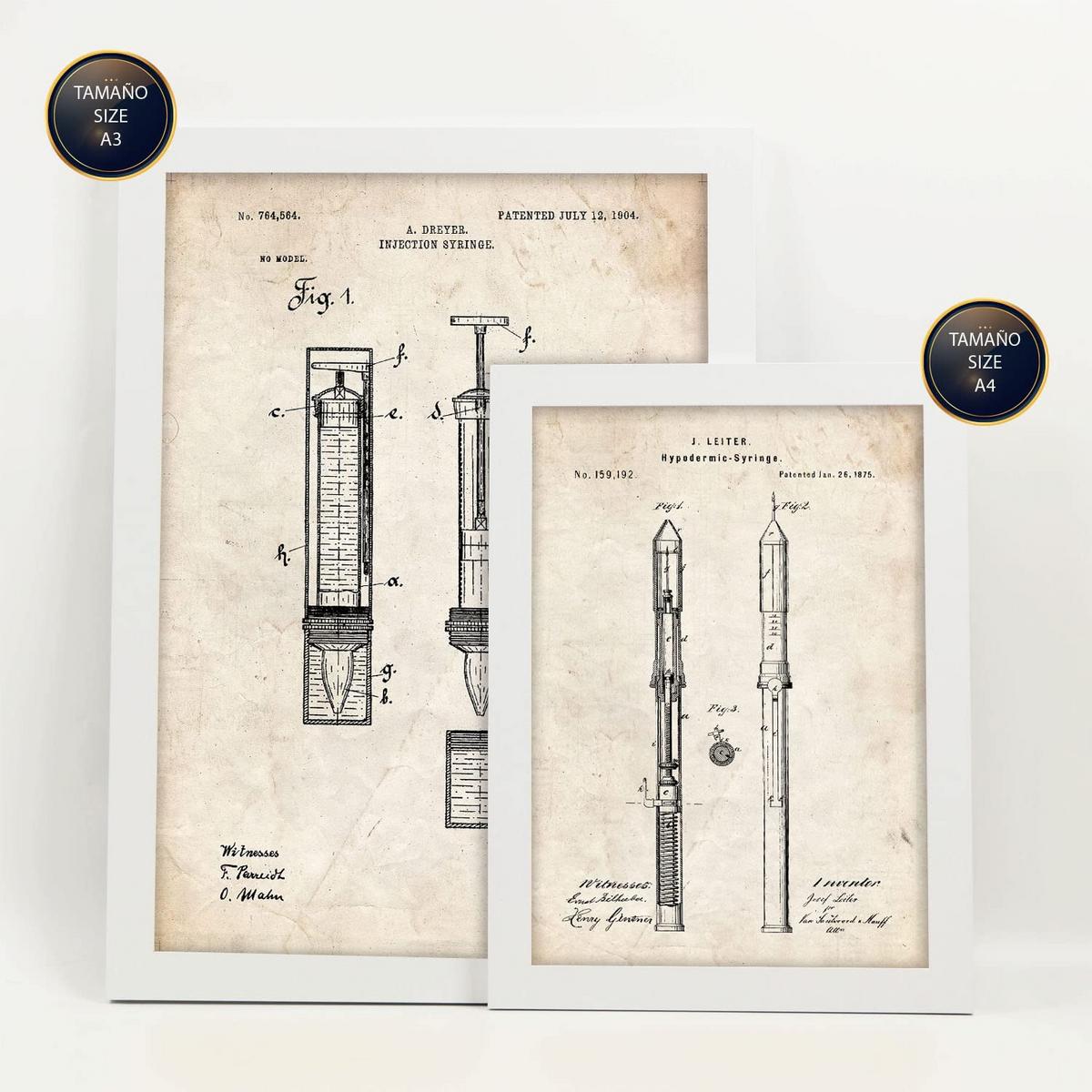 POSTER Set Mit 6 Plakaten Mit Medizin Patenten Im Vintage Stil A3 & A4 Weißer Rahmen - Weiß, Papier (29/3cm) - Nacnic