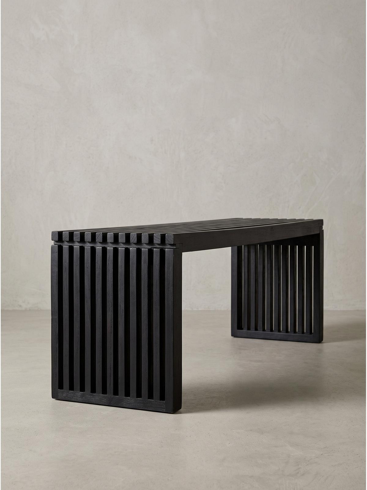SITZBANK PALLANZA, Akazie Massivholz, Schwarz, 120 x 35 x 45 cm - Schwarz, Holz (120/45/35cm) - KADIMA DESIGN