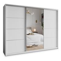 SCHWEBETÜRENSCHRANK VARO 270/205/60 cm 3-türig mit Spiegel Weiß - Weiß, Holzwerkstoff (270/205/60cm) - MASSENO