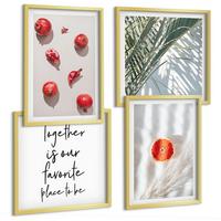 BILDER SET 4er Set - 50x50 cm & 40x60 cm Goldrahmen - Feiertags-Palmenfrucht-Inschrift - Goldfarben, Kunststoff (50/50cm) - TULUP