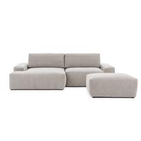 ECKSOFA inkl. Hocker Lennon aus Beige Strukturstoff mit Schlaffunktion und Bettkasten - Beige/Schwarz, Holz/Kunststoff (137/264cm) - S-Style