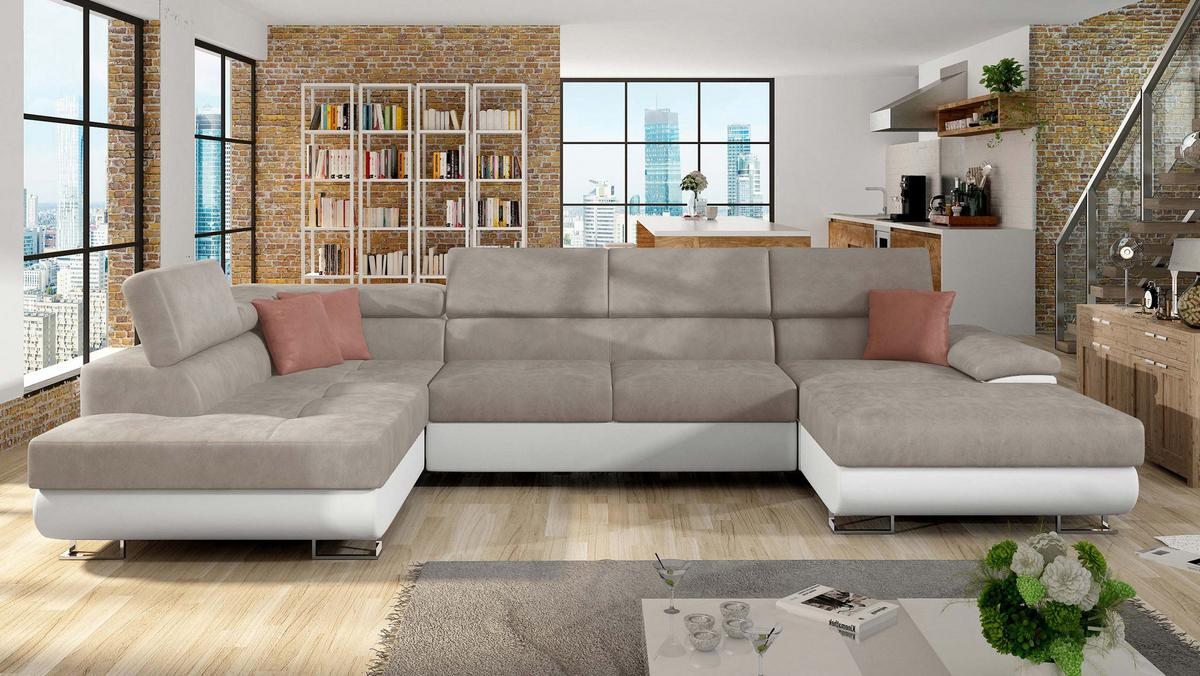 WOHNLANDSCHAFT Cotere Bis, Seite: Links - Beige, Holz (345/91/202cm) - MIRJAN24