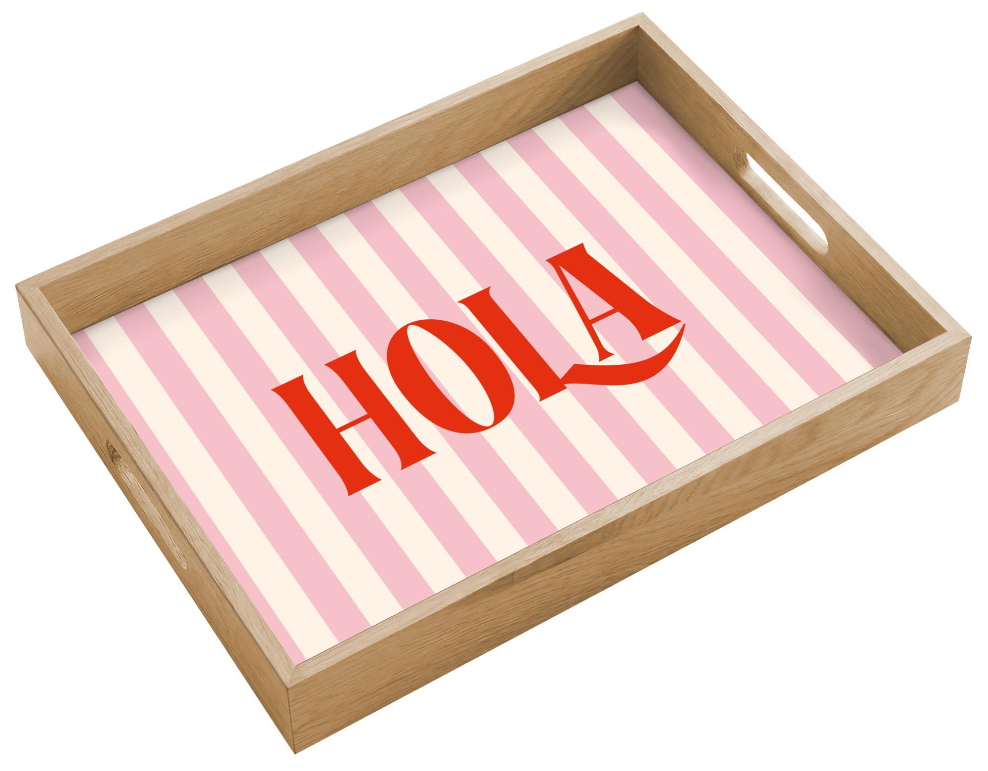 TABLETT Hola - Zitat - Streifen - Pastell - Rosa - Rot - Weiß 40x30 cm - Rosa, Holz (40/5/5cm) - OnlyWow