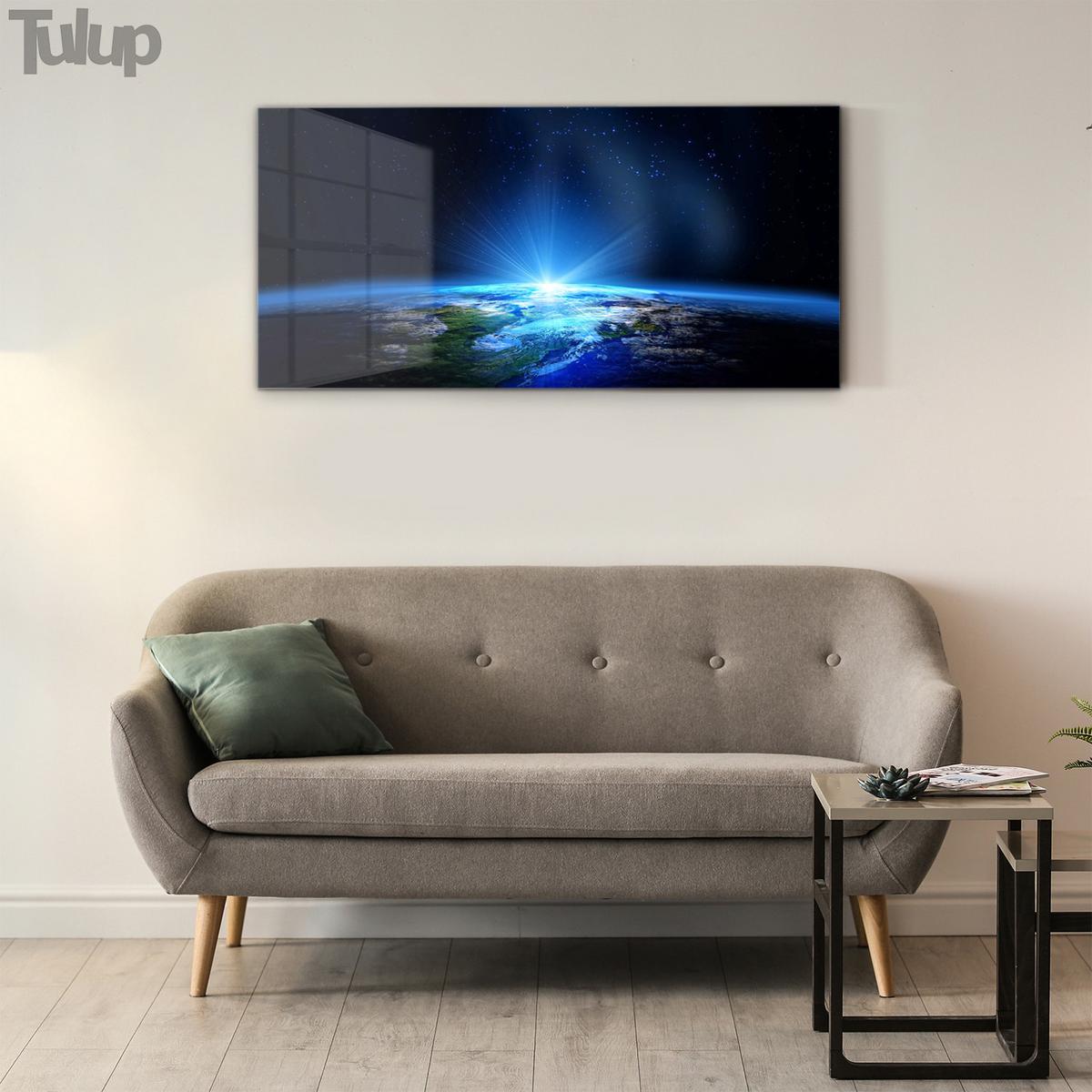 GLASBILD 140x70 cm Erde Universum - Schwarz, Glas (140/70cm) - TULUP
