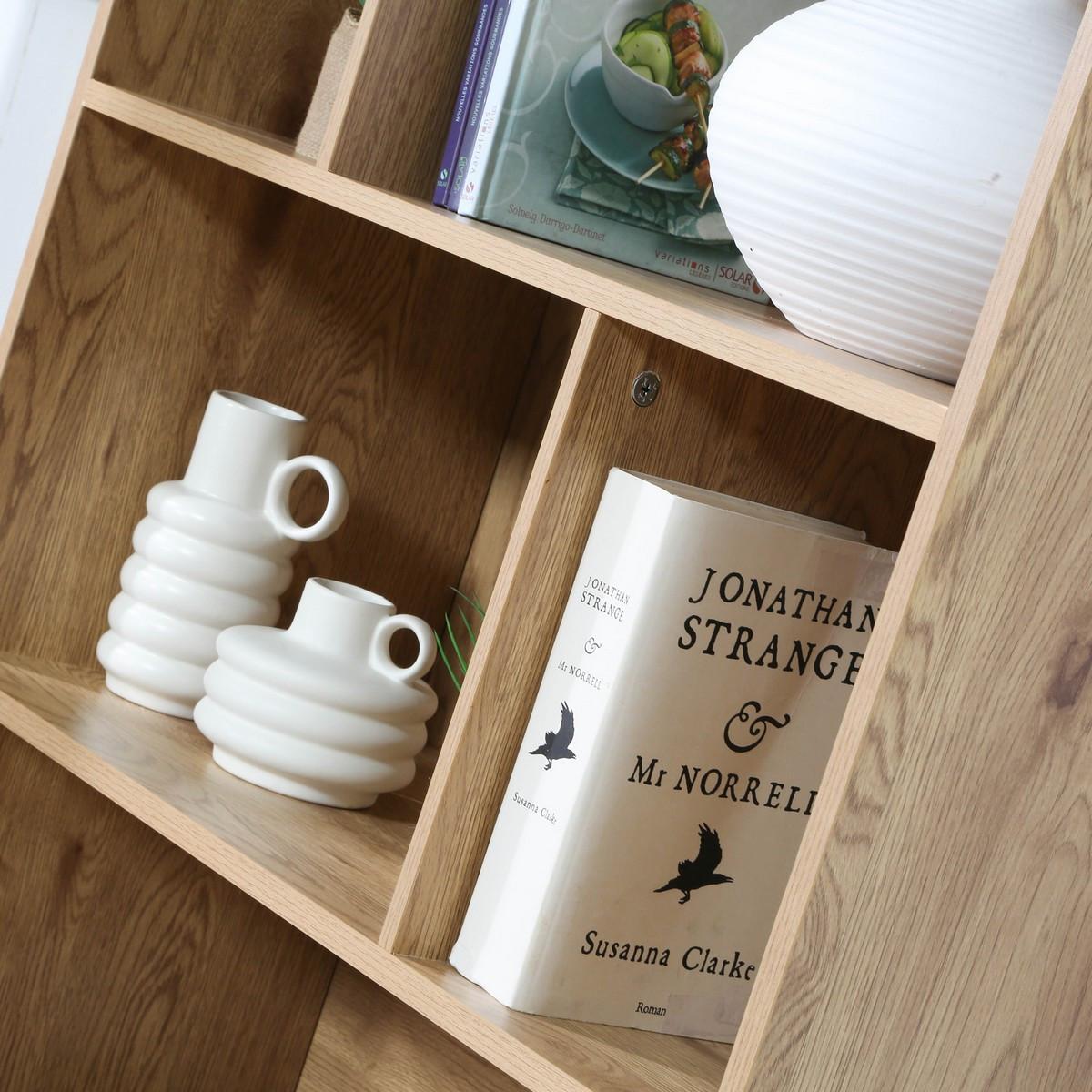 BÜCHERREGAL mit Aufbewahrung 2 Türen aus natürlichem Rattan H175cm - JAYA - Eschefarben, Holzwerkstoff (35/175/45cm) - Calicosy