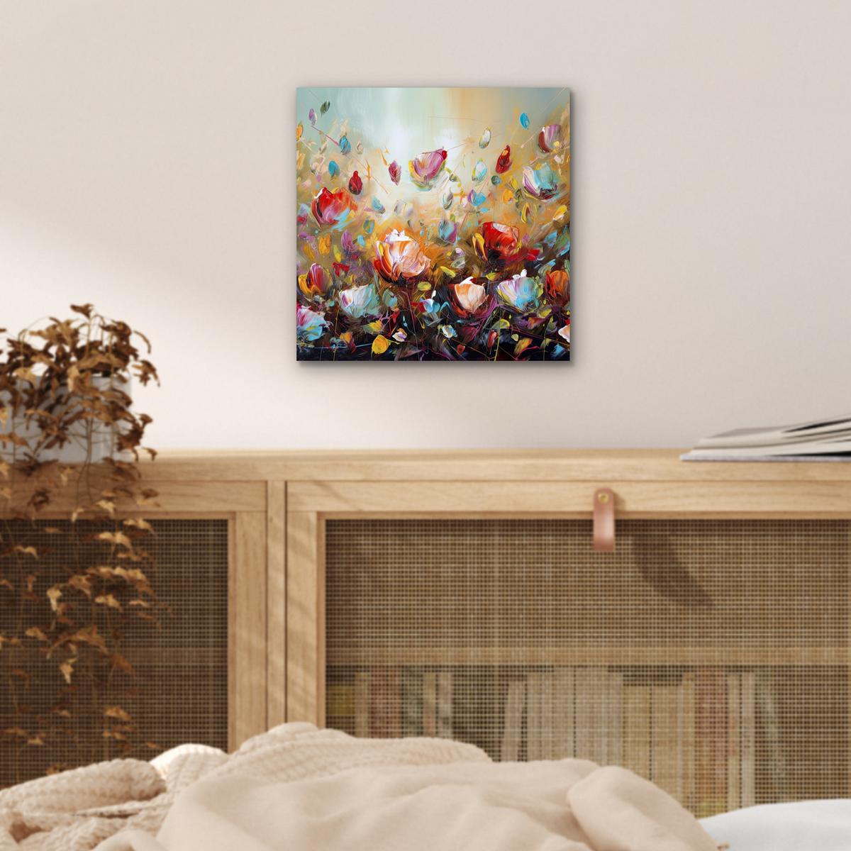 METALLBILD Blumen - Kunst - Natur - Ölgemälde 20x20 cm - Multicolor, Metall (20/20cm) - MuchoWow