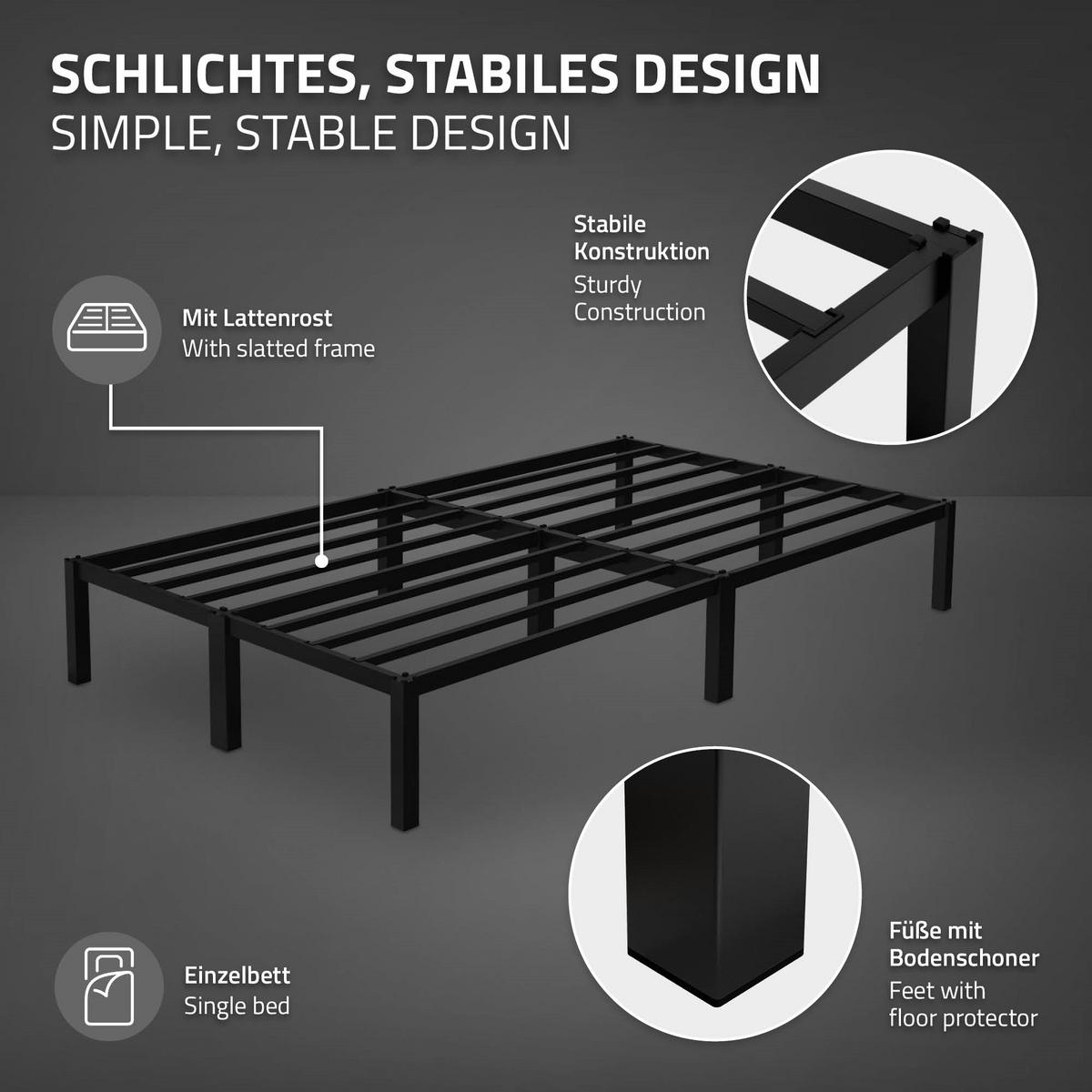 METALLBETT 120x200 cm mit Lattenrost Schwarz auf Stahlrahmen - Schwarz, Metall (120/200cm) - ML-DESIGN