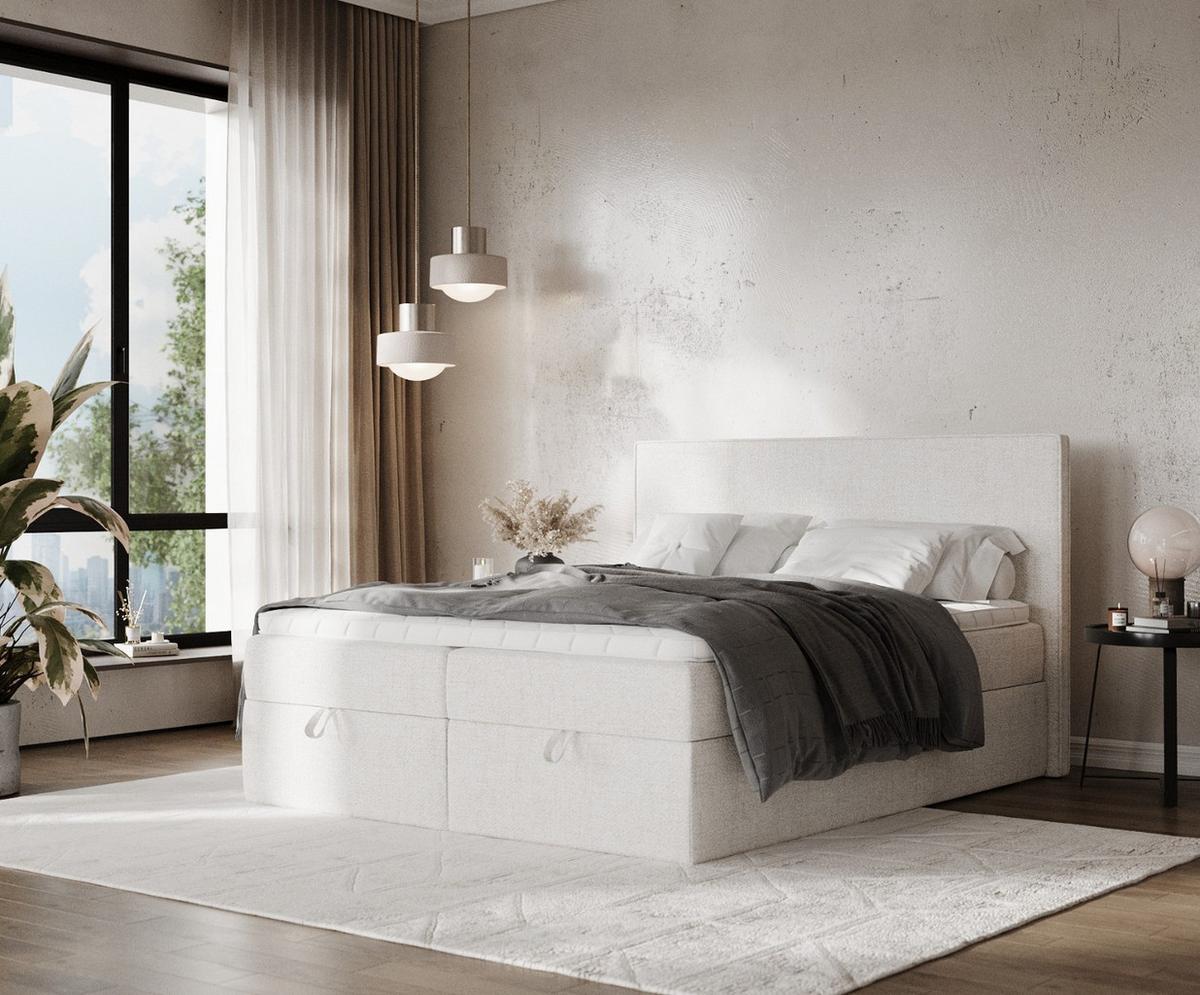 BOXBETT Velma 180/200 cm Creme im Neve Stoff - Creme/Schwarz, Holz/Holzwerkstoff (180/200cm) - AltaBeds