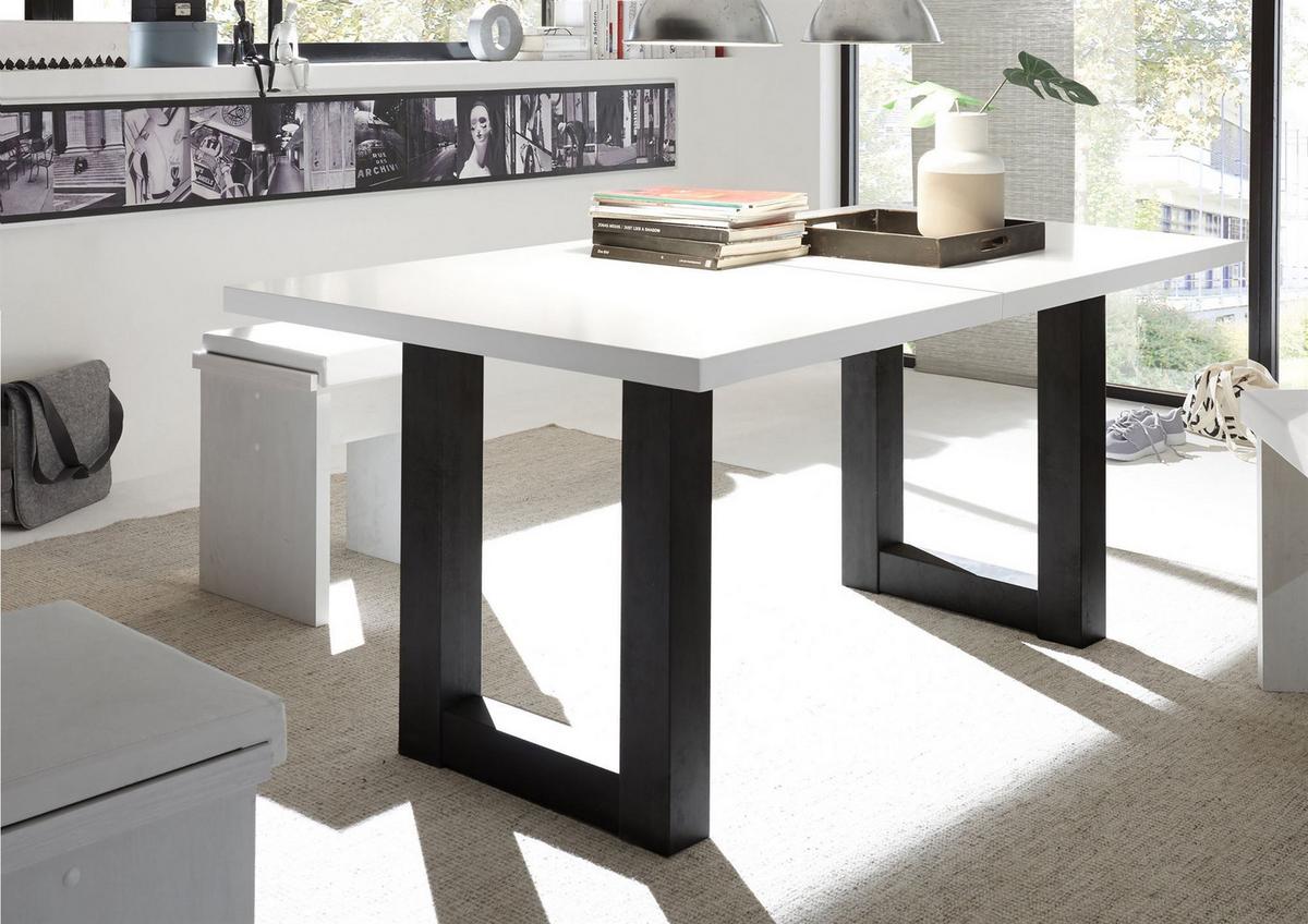 ESSTISCH ausziehbar Eila 7 160 x 90 x 75 Esszimmertisch Schwarzstahl/Weiß Matt Lack - Weiß, Holz (160/90/75cm) - 58aufmkessel