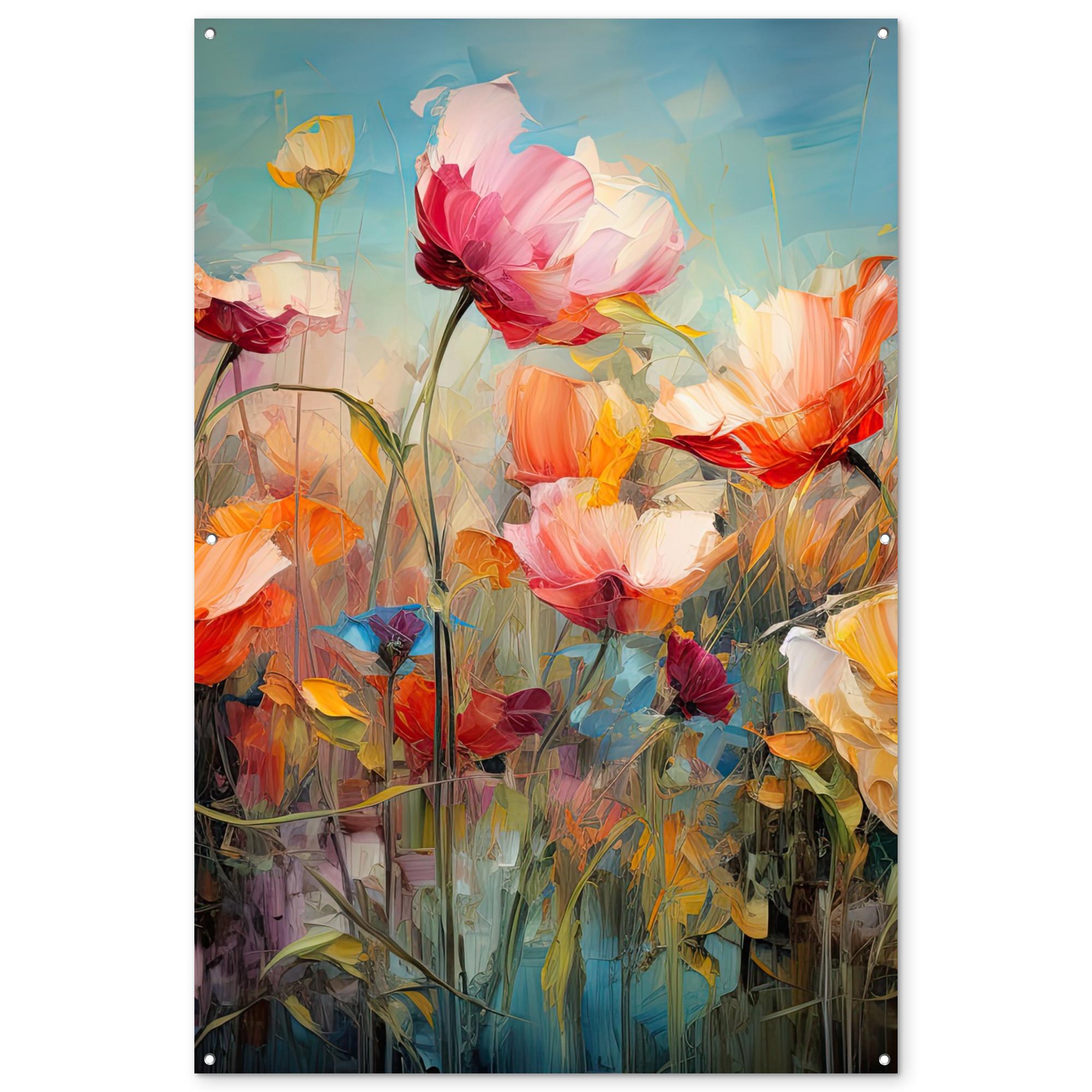 GARTENPOSTER Blumen - Aquarell - Kunst - Botanisch - Natur Bild 120x180 cm - Orange, Kunststoff (120/180/0.2cm) - OnlyWow