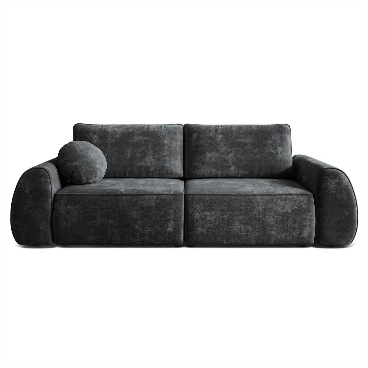 BETTSOFA ZEFEO Schwarz Chenille-Stoff mit Schlaffunktion - Schwarz, Textil (264/96/106cm) - MASSENO