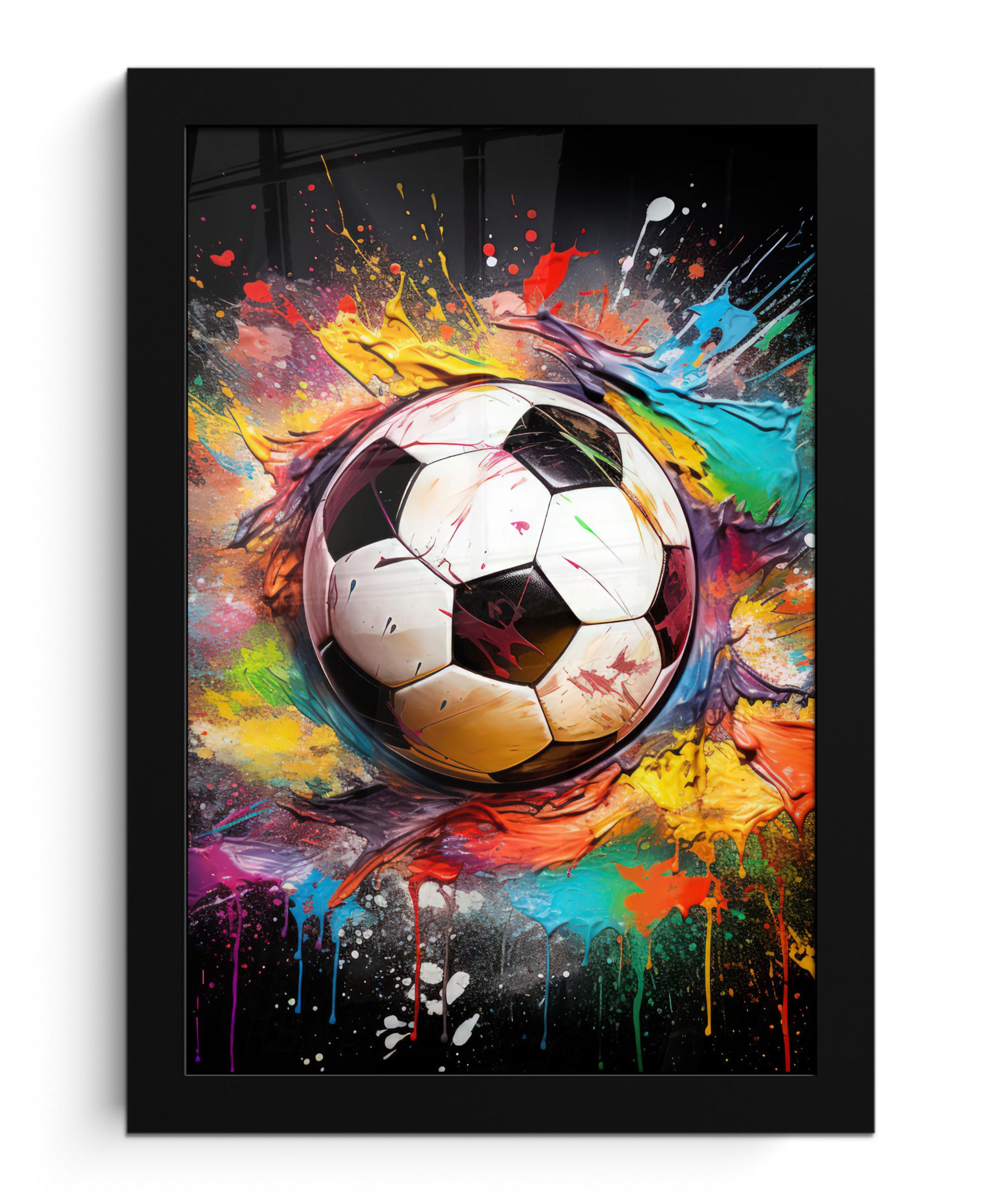 POSTER MIT RAHMEN Fußball - Farbe - Farben - Schwarz - Weiß Poster 20x30 cm - Weiß, Papier (20/30cm) - MuchoWow