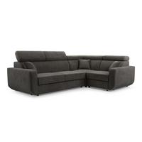 ECKSOFA RENO Grau Plüsch-Stoff mit Schlaffunktion - Grau, Holz (263/184cm) - MASSENO