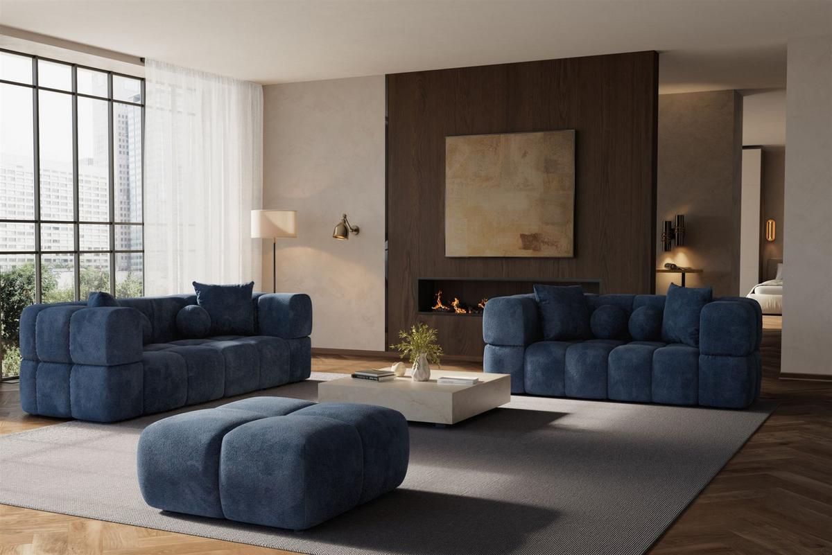 POLSTERHOCKER Vega - Blau, Holzwerkstoff/Textil (90/45/90cm) - Fun Möbel
