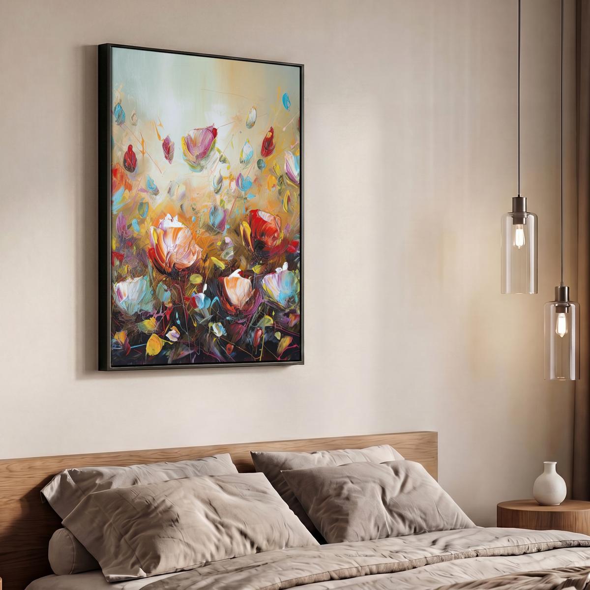 LEINWAND Bilder mit Rahmen - Blumen - Kunst - Natur - Ölgemälde - 70x100 - Multicolor, Textil (70/100cm) - MuchoWow