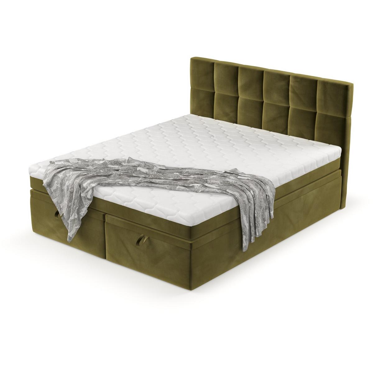 BOXBETT Elano 160/200 cm Olivgrün im Kronos Stoff - Schwarz/Olivgrün, Holz/Holzwerkstoff (160/200cm) - AltaBeds