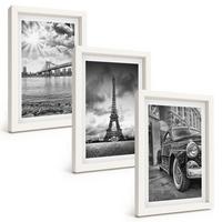 BILDER SET 3er Set - 20x30 cm Weißer Rahmen - Stadtansichten, Brücken, Eiffelturm - Weiß, Kunststoff (20/30cm) - TULUP