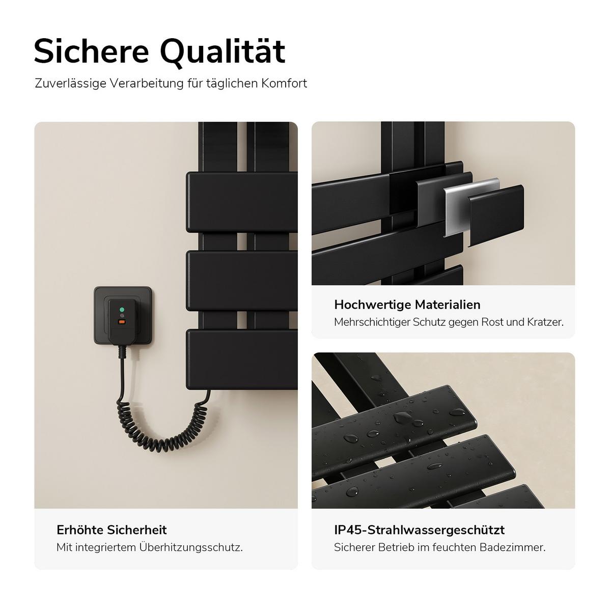 HEIZKÖRPER Elektrisch 80 x 40 cm mit App- und Sprachsteuerung Schwarz - Schwarz, Metall (40/85/11cm) - EMKE