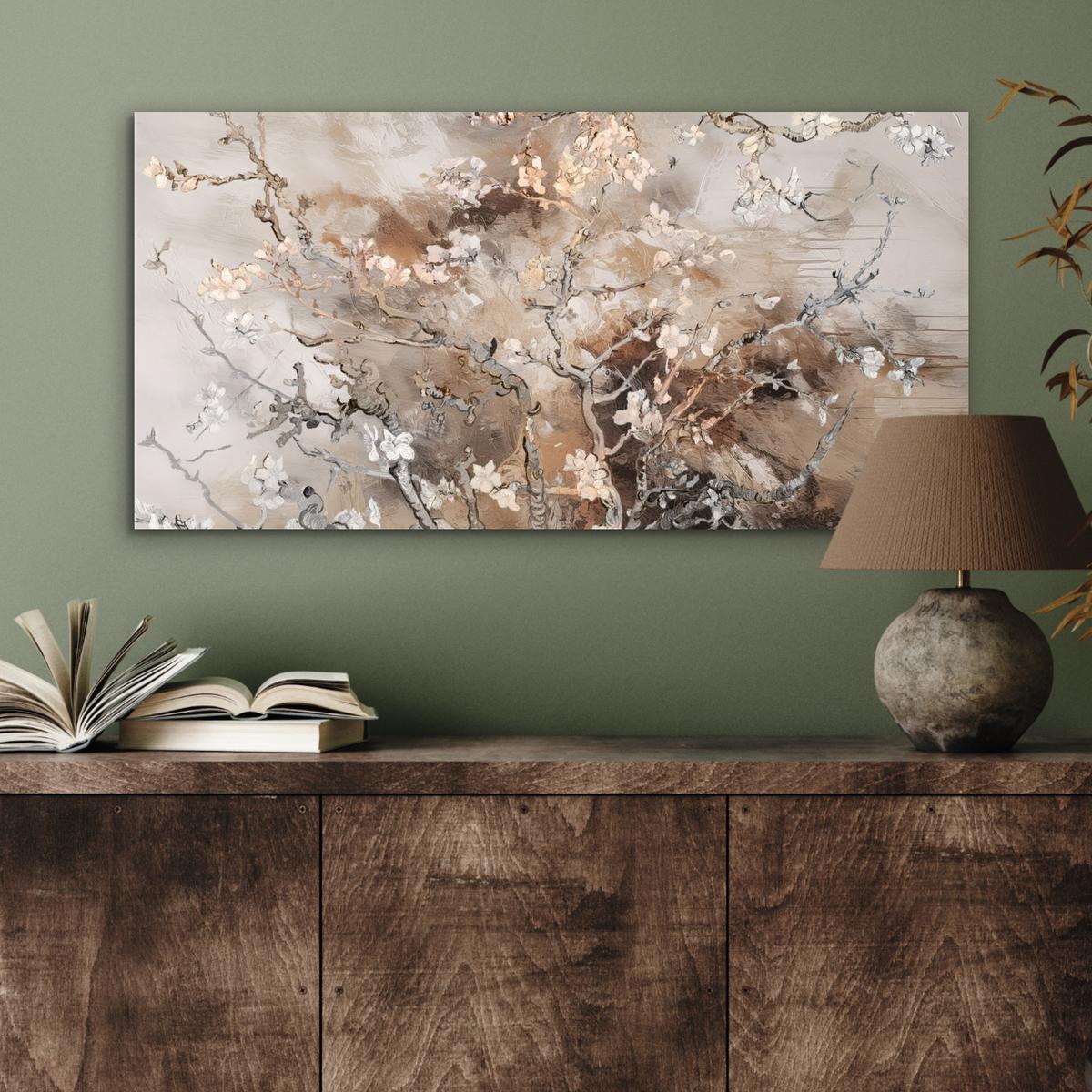 METALLBILD Mandelblüte - Kunst - Van Gogh - Beige - Abstrakt 80x40 cm - Braun, Metall (80/40cm) - MuchoWow