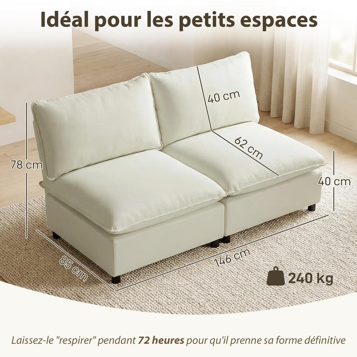 SOFA Drevith 146/85/78cm - Creme, Textil (85/78/146cm) - ZMH