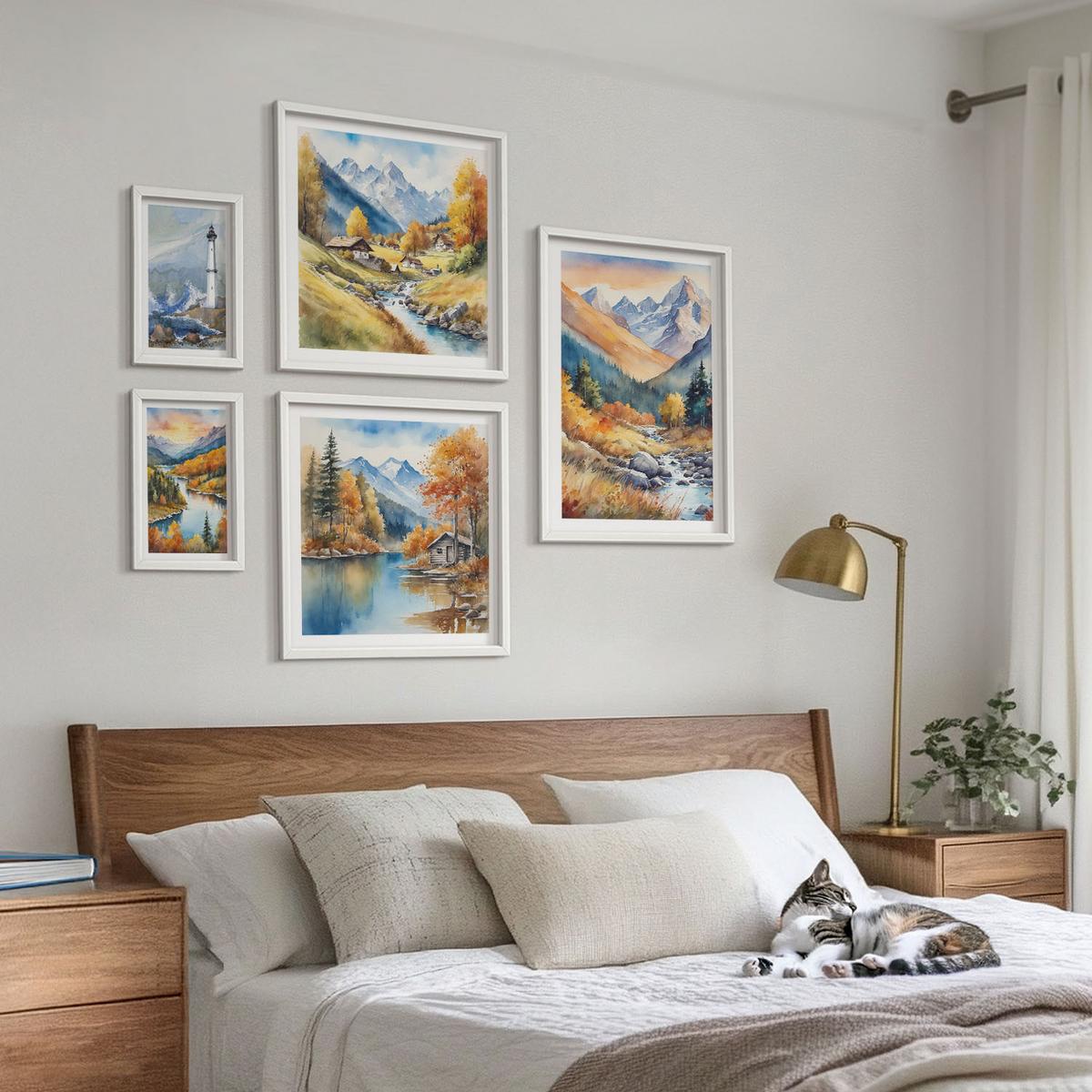 BILDER SET 5er Set - 50x50 cm & 20x30 cm & 40x60 cm Weißer Rahmen - Polnische Städte Ustka Tarnów Sopot - Weiß, Kunststoff (40/60cm) - TULUP