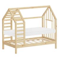 KINDERBETT 70x140 cm mit Matratze Lattenrost & Dach Hausbett aus massivem Kiefernholz Natur - Naturfarben, Holz (70/140cm) - ML-DESIGN