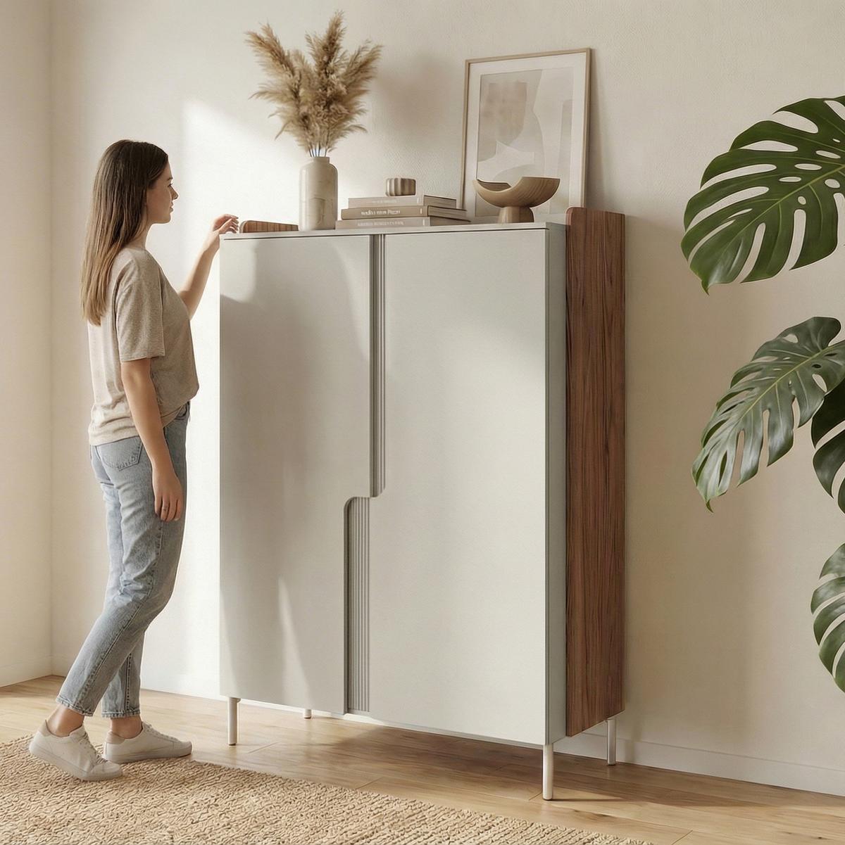 KOMMODE Positivo mit 2 Türen und 6 Einlegeböden, 103 cm, Alba-Nuss + Kaschmir - Nussbaumfarben, Holzwerkstoff (103/160/42cm) - Beautysofa