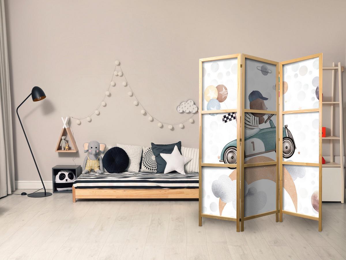 PARAVENT Japanischer 3-tlg 135x172 cm Weltraumrennen - Multicolor, Holz/Textil (135/172/3cm) - Muralo
