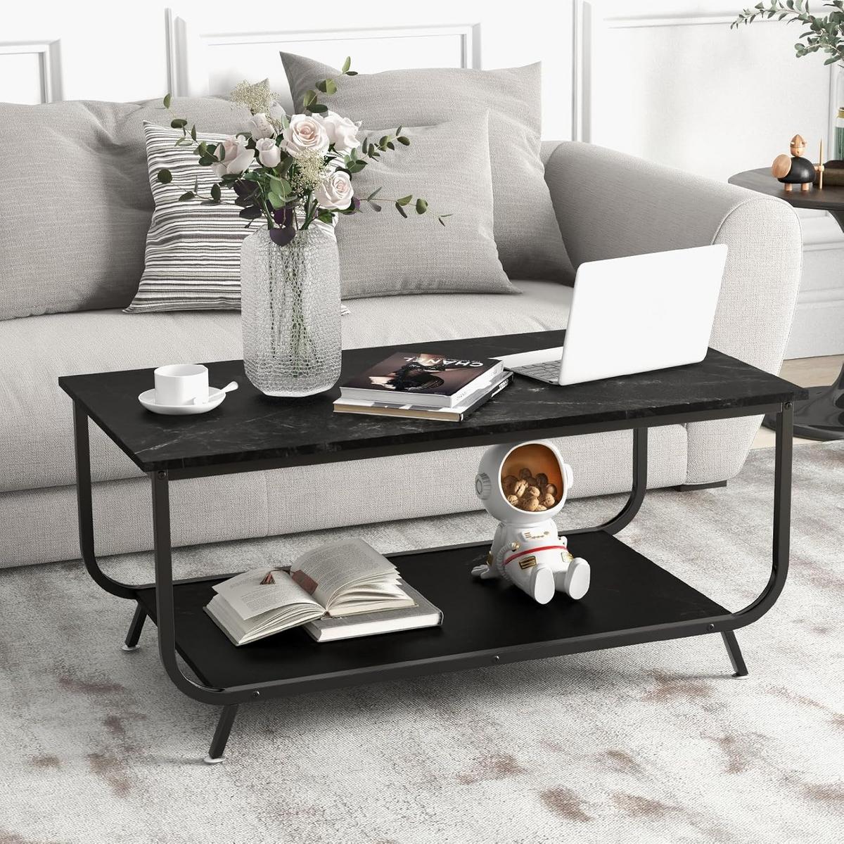 COUCHTISCH Schwarz - Schwarz, Holz (55/105/47cm) - COSTWAY