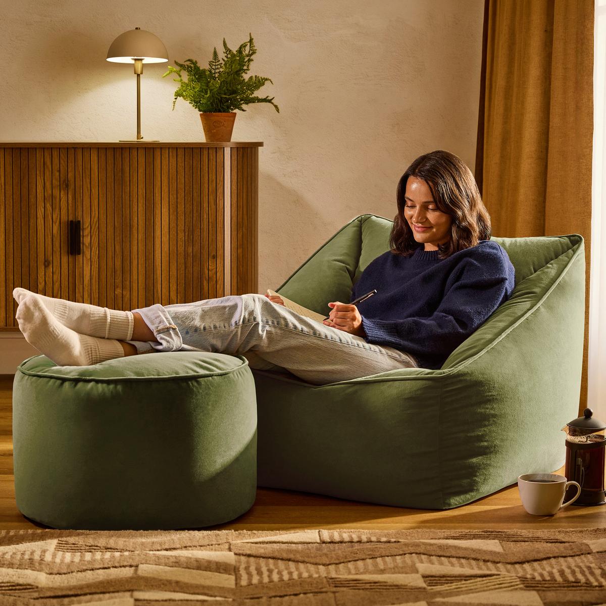 SITZSACK Milano Samt Sessel mit Fußhocker - Dunkelgrün, Textil (70/65/70cm) - icon