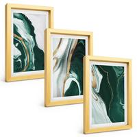 BILDER SET 3er Set - 20x30 cm Goldrahmen - Abstrakte grüne Farbmuster - Goldfarben, Kunststoff (20/30cm) - TULUP