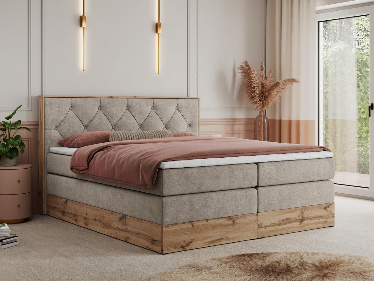 BOXSPRINGBETT VENETO KING 180/200 Beige Struktur - H3 - Beige, Holz/Textil (180/200cm) - MKS