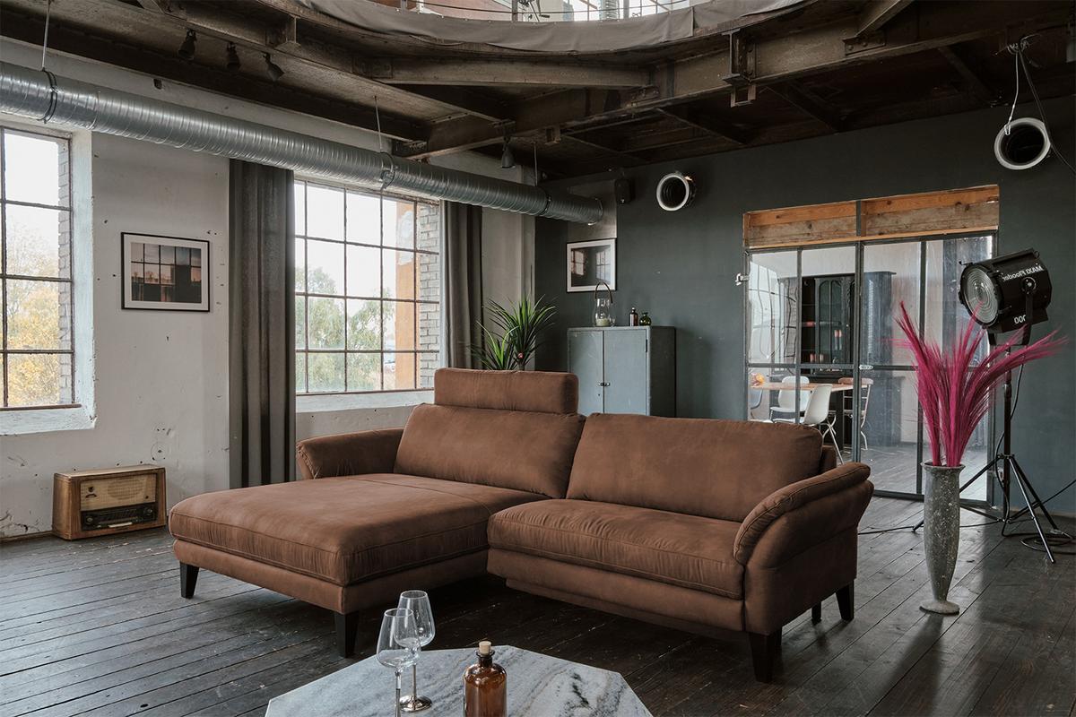 ECKSOFA MALTA Braun Webstoff - Schwarz/Braun, Buchenholz/Textil (302/175cm) - KAWOLA