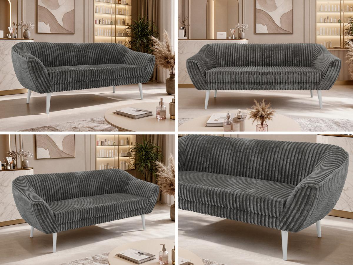 3-SITZER-SOFA PIRS - Grau Cord - Weiße Beine - Weiß/Grau, Holzwerkstoff/Textil (180/75/74cm) - MKS