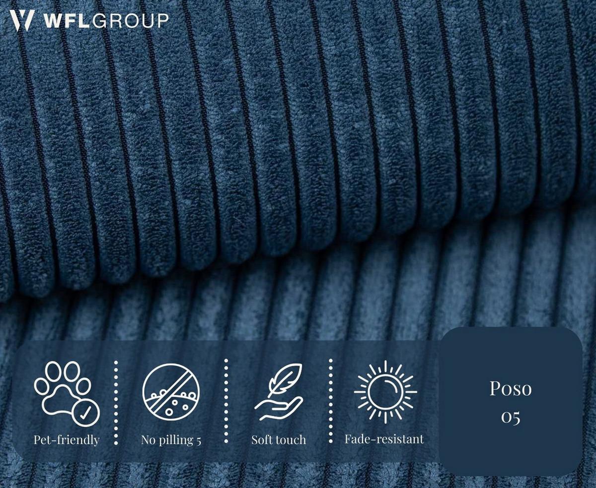 ECKSOFA Cora mit Schlaffunktion & Stauraum, Universell Rechts/Links, Blau Cord Chenille 250/82/160 cm - Blau/Schwarz, Kunststoff/Textil (250/160cm) - WFL GROUP