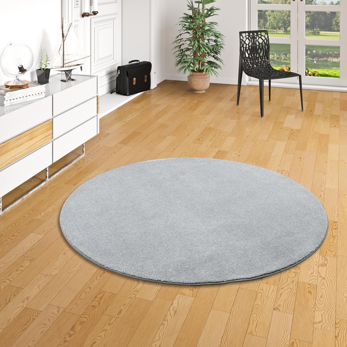 HOCHFLOR LUXUS VELOURS TEPPICH TOUCH RUND - Grau, Textil (100/100cm) - Snapstyle