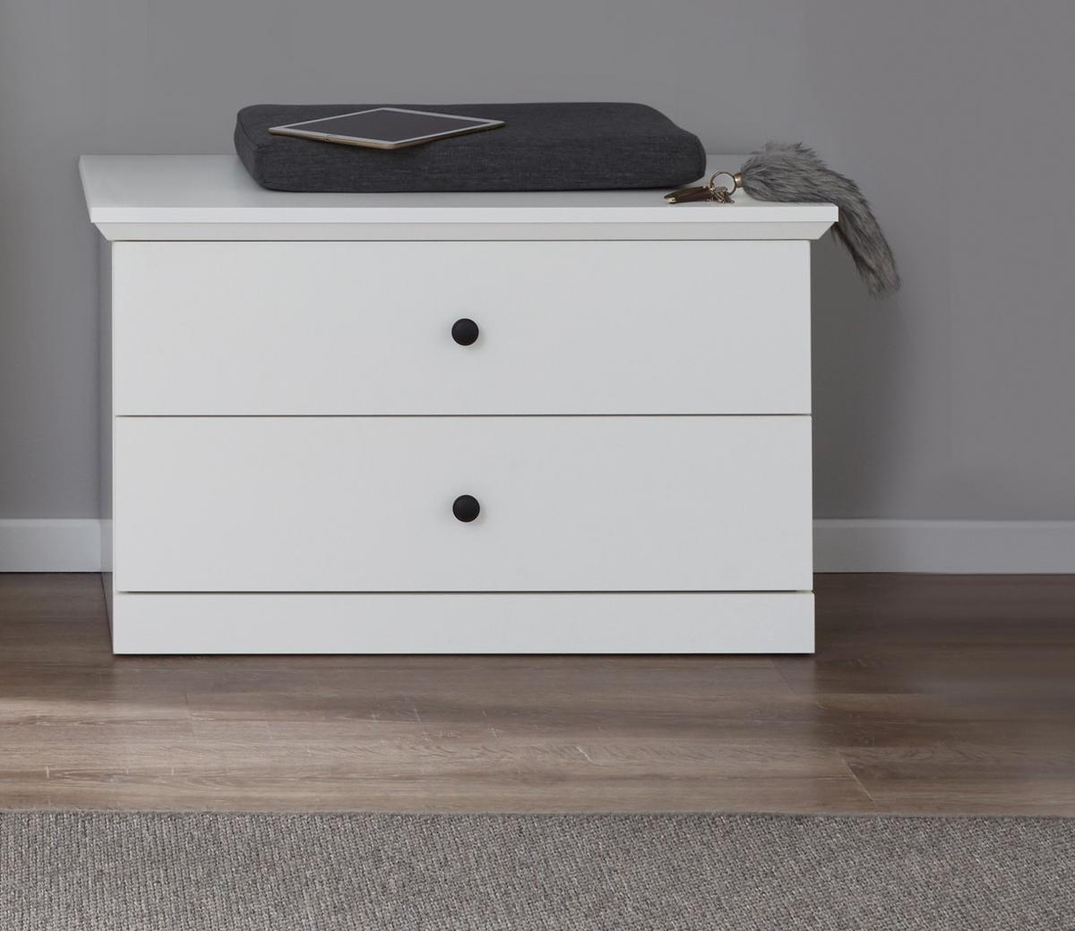 GARDEROBENBANK weiß 81 x 49 cm, Sitzbank mit Schubkästen - Silberfarben/Weiß, Holzwerkstoff/Metall (81/49/41cm) - Top.Furn