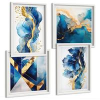 BILDER SET 4er Set - 50x50 cm & 40x60 cm Weißer Rahmen - Blaue abstrakte Muster - Weiß, Kunststoff (50/50cm) - TULUP